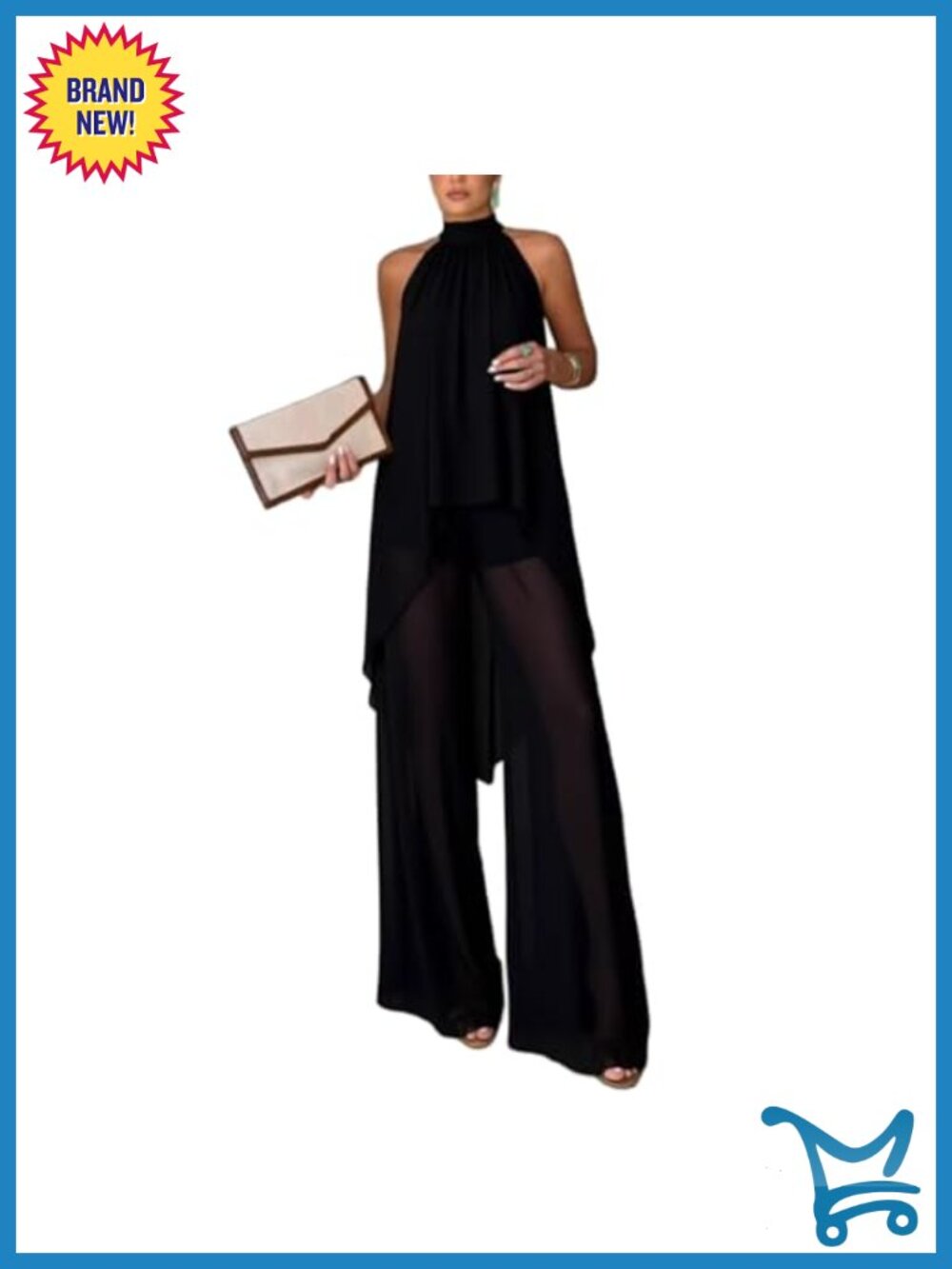 Sleeveless Mock Neck Top & Wide Leg Pants 2 Piece Set - Silky Stretch Womens
